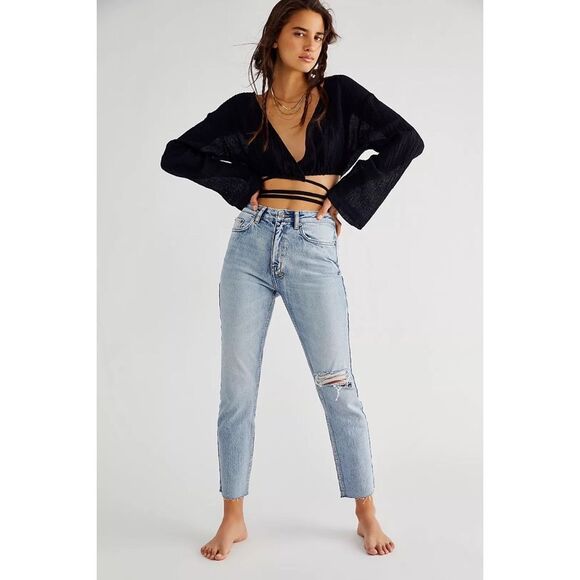 Free People x Ksubi Nine O Heavenz Sliced High Rise Cropped Jeans $260 Sz 26
